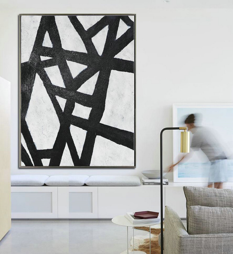 Huge Abstract Painting On Canvas,Black And White Minimal Painting On Canvas - Modern Art Oil Painting